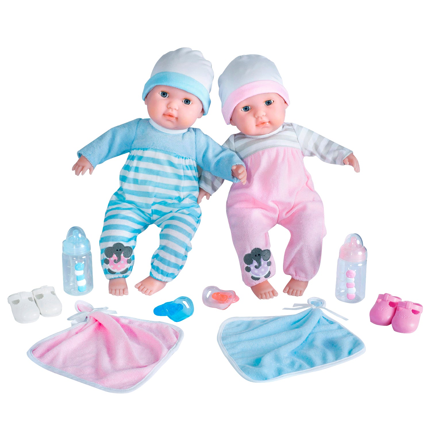 Pink and blue twins open and close eyes and accessories – JC Toys