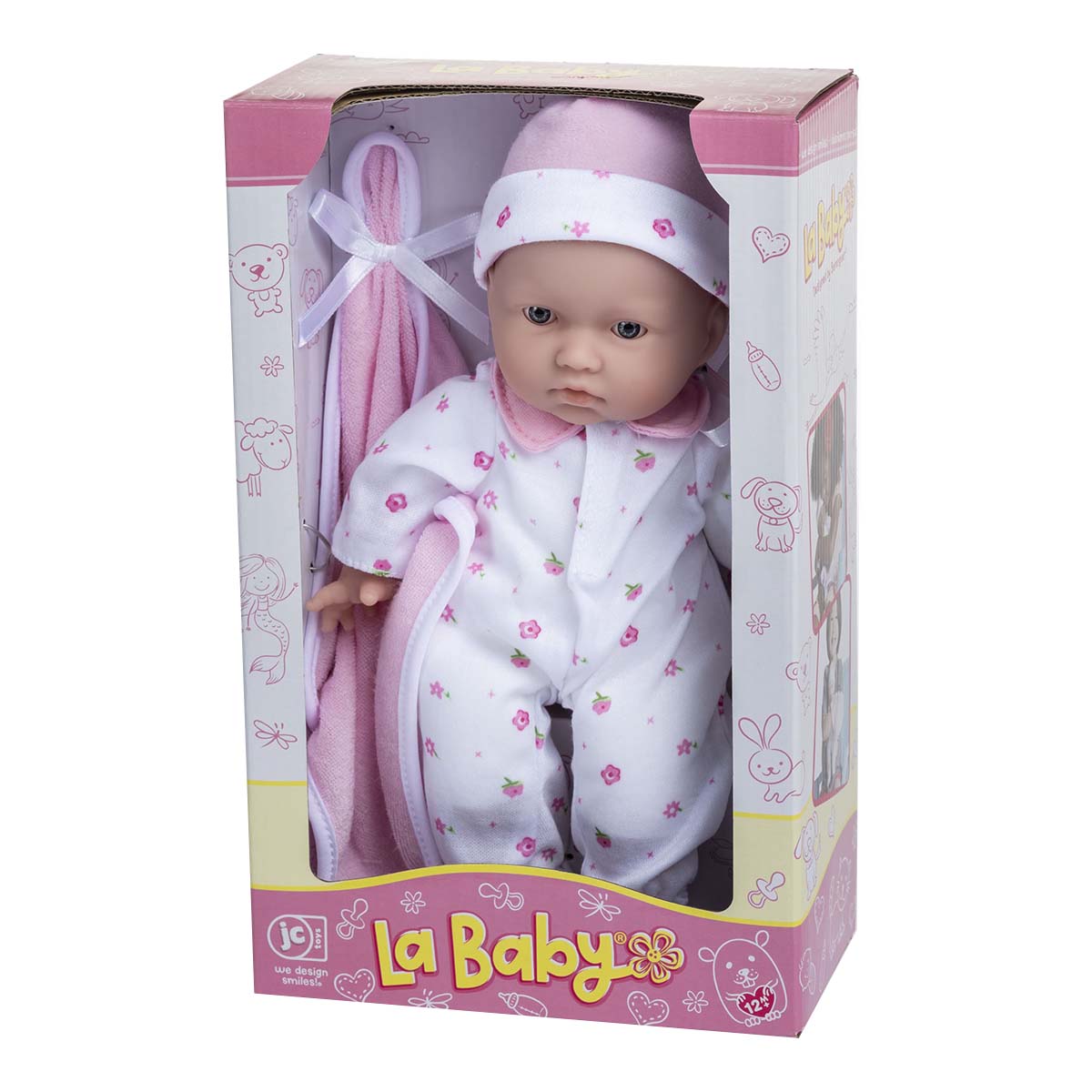 Muñeca La Baby rosa 28 cm para dormir con pijama, chupete y manta