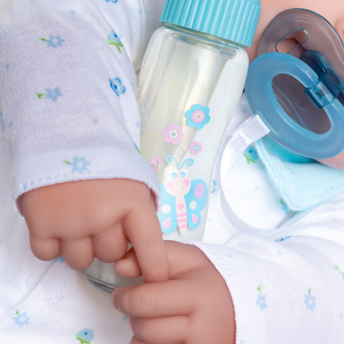 La Baby blue doll 51 cm to sleep with pajamas, pacifier and bottle