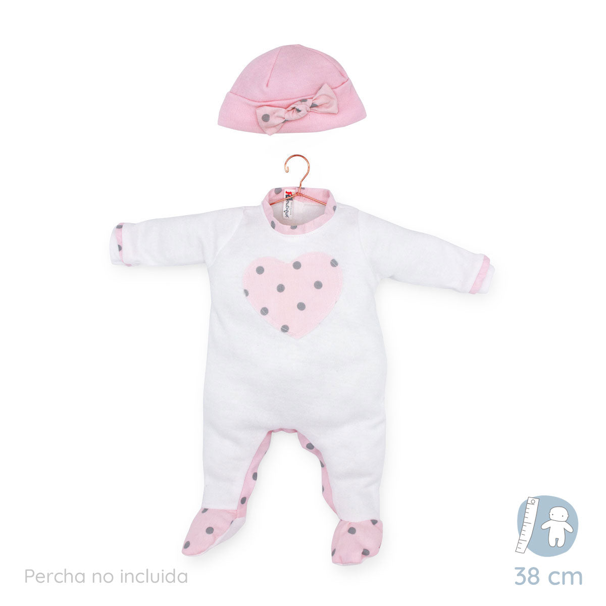 Pijama blanco y rosa con corazón lunares