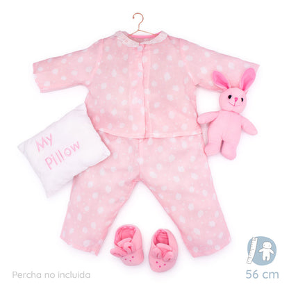 Pijama rosa con nubes blancas