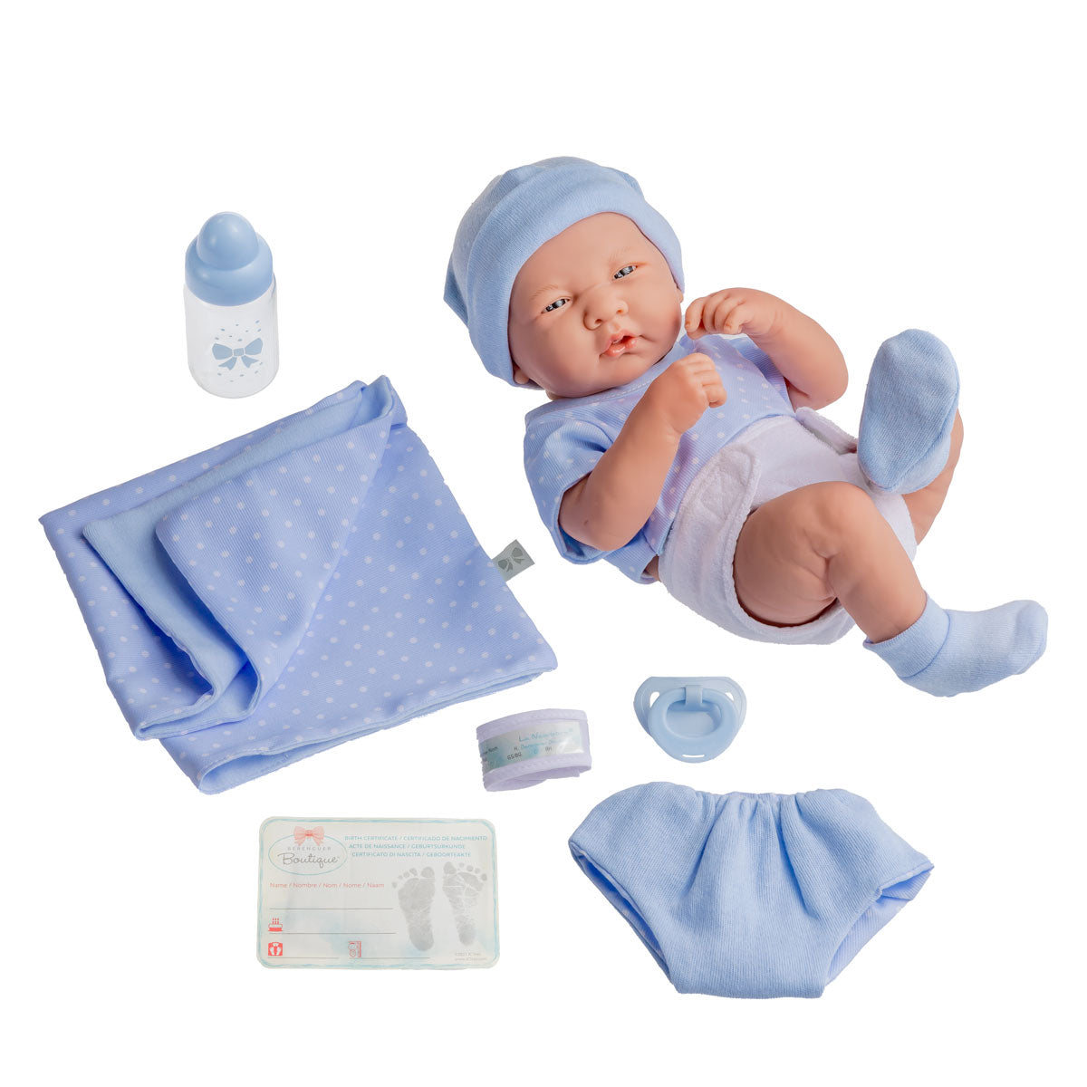 Doll with polka dot hat blanket JC Toys Spain S.L